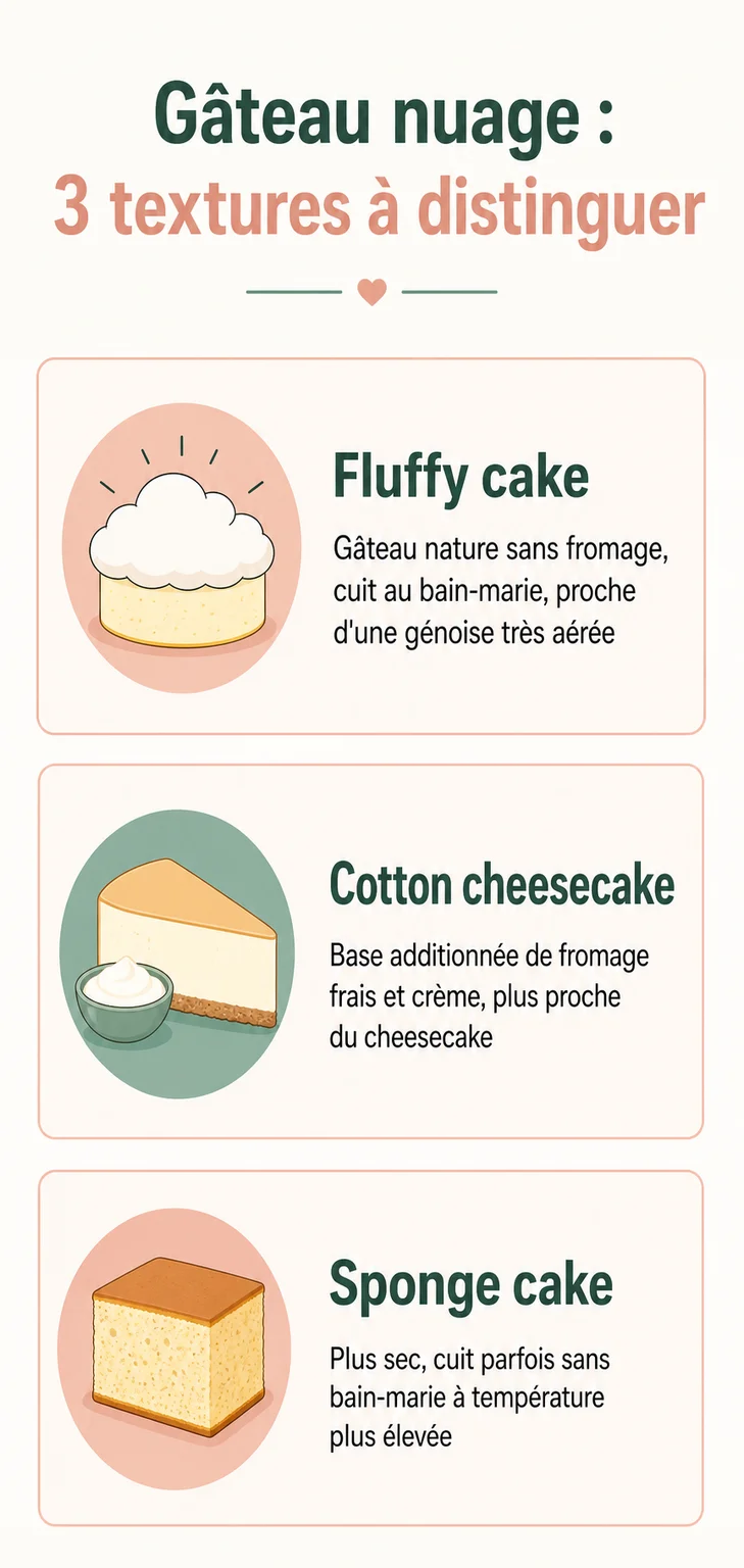 Gâteau nuage : 3 textures à distinguer : Fluffy cake, Cotton cheesecake, Sponge cake