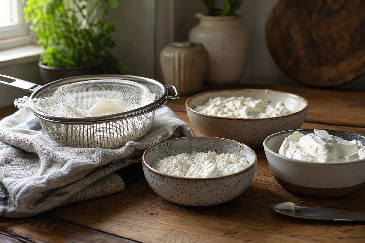 Bols de faisselle égouttée, fromage blanc et cream cheese comme substituts à la ricotta