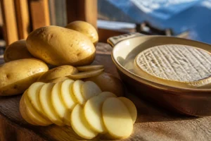 Pommes de terre Charlotte et Amandine tranchées finement pour préparer une tartiflette